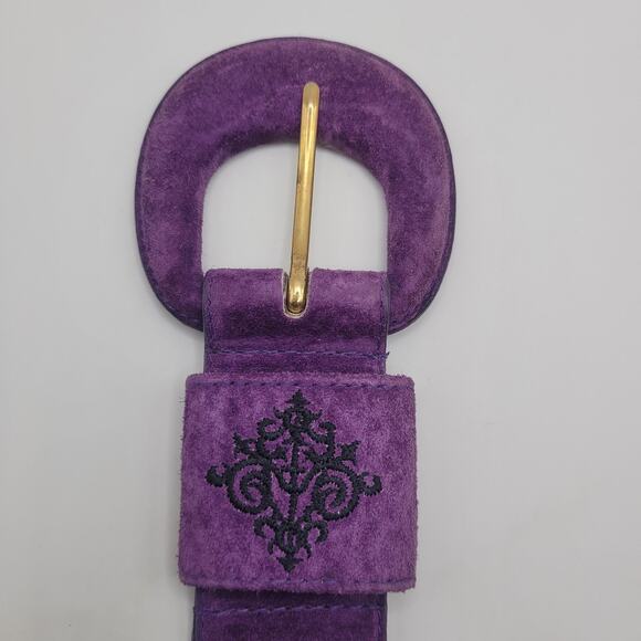 Vintage Sostanza Belt Medium Purple Suede Leather Wide Embroidered‎ Boho 80s main image 6